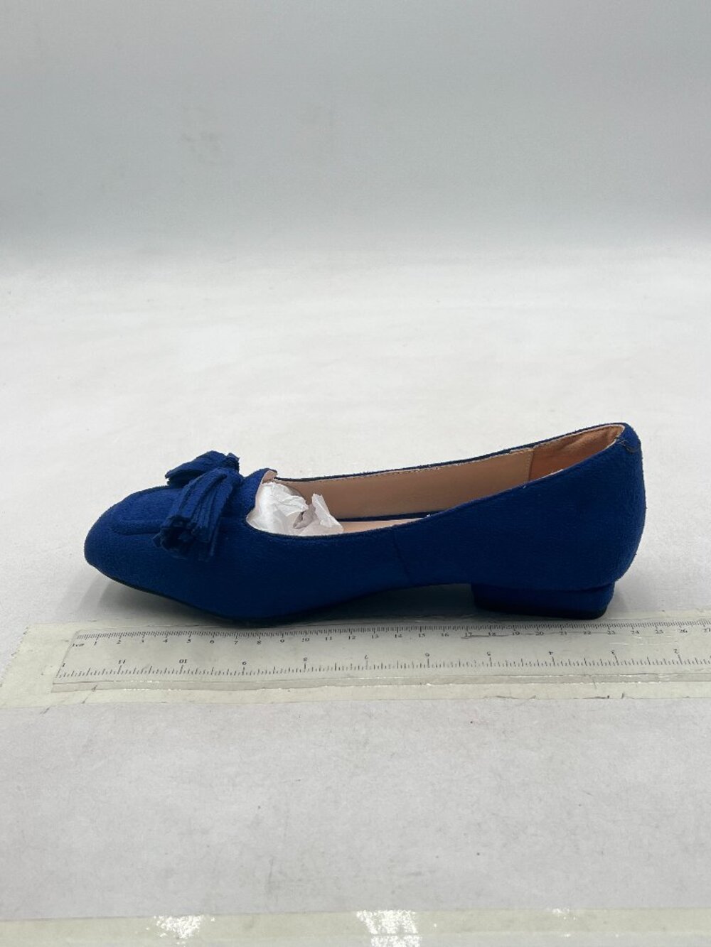 YDN Dark Blue Block Low Heel Loafer Square Toe Tassel Fringe Slip On Pump